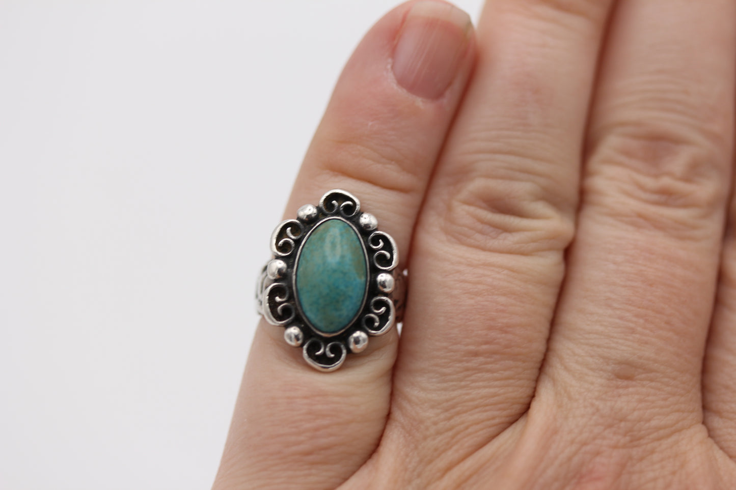 Vintage Abraham Tobias Sterling Silver Mexico Turquoise Ring - Sz 4.25