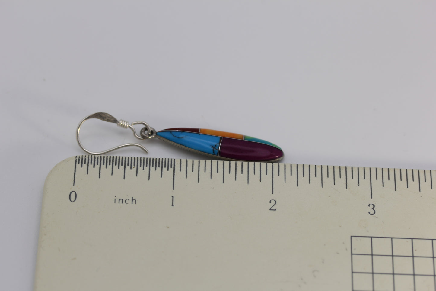 Vermont USA Mexico Hand-Made Multicolored Multi Stone Inlay Dangle Earrings 4.5 g