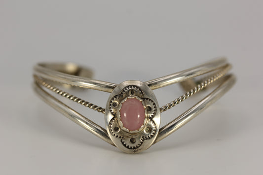 Vintage Navajo Sterling Silver Pink Mother of Pearl? Signed LJM Cuff Bracelet - 15.5 gr 6 in