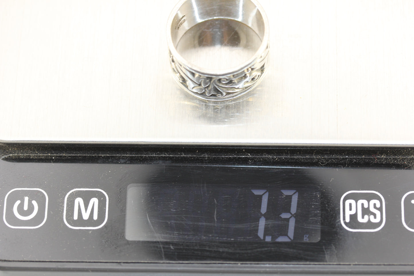 Vintage Sterling Silver 925 Ed Levin Oxidized Wide Band Scroll Leaf Ring Size 8.25