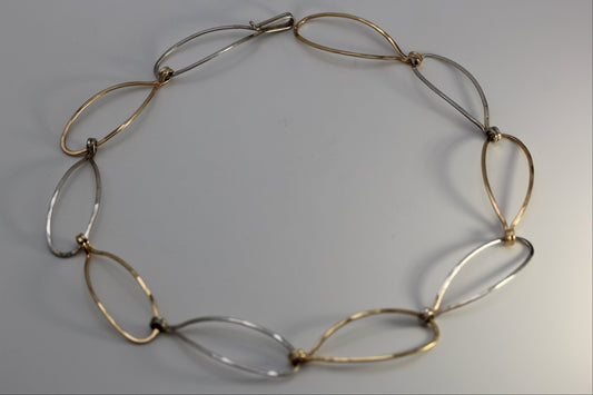Vintage Ed Levin 14k Yellow Gold & Sterling Silver 925 Oval Link Necklace 18 inch 19.6 gr