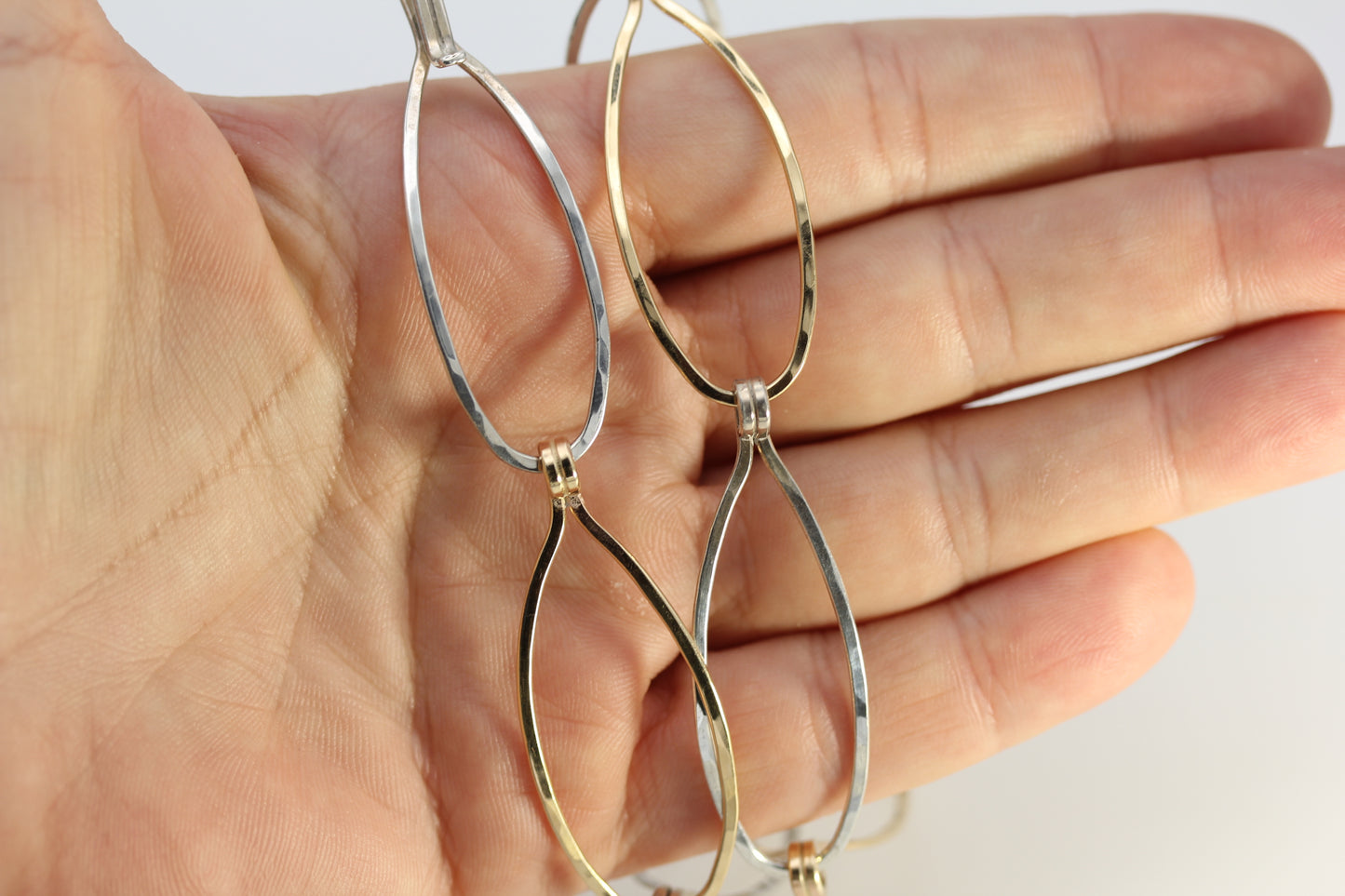 Vintage Ed Levin 14k Yellow Gold & Sterling Silver 925 Oval Link Necklace 18 inch 19.6 gr