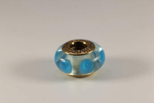 Pandora 14k Gold Light Blue Murano Glass "Mystic" Bead Charm Retired - #750403