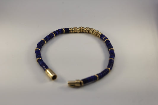 John Hardy 14K Yellow Gold Lapis Heishi Bracelet ~7.25in