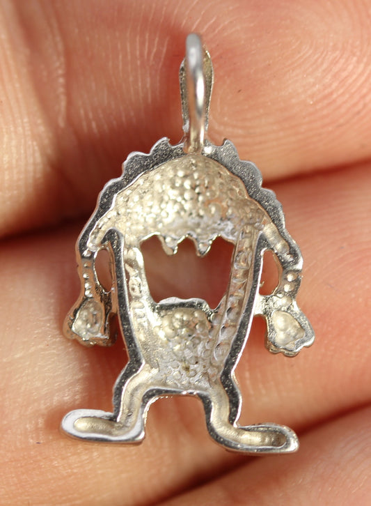 14k White Gold Tazmanian Devil Taz Pendant Warner Brothers Cartoon Charm