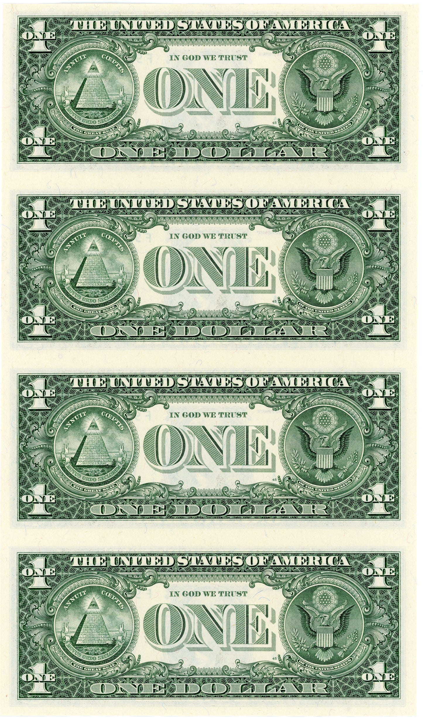 2003 Set of 4 Uncut $1 Notes Atlanta Exact Bills Shown F99258064A