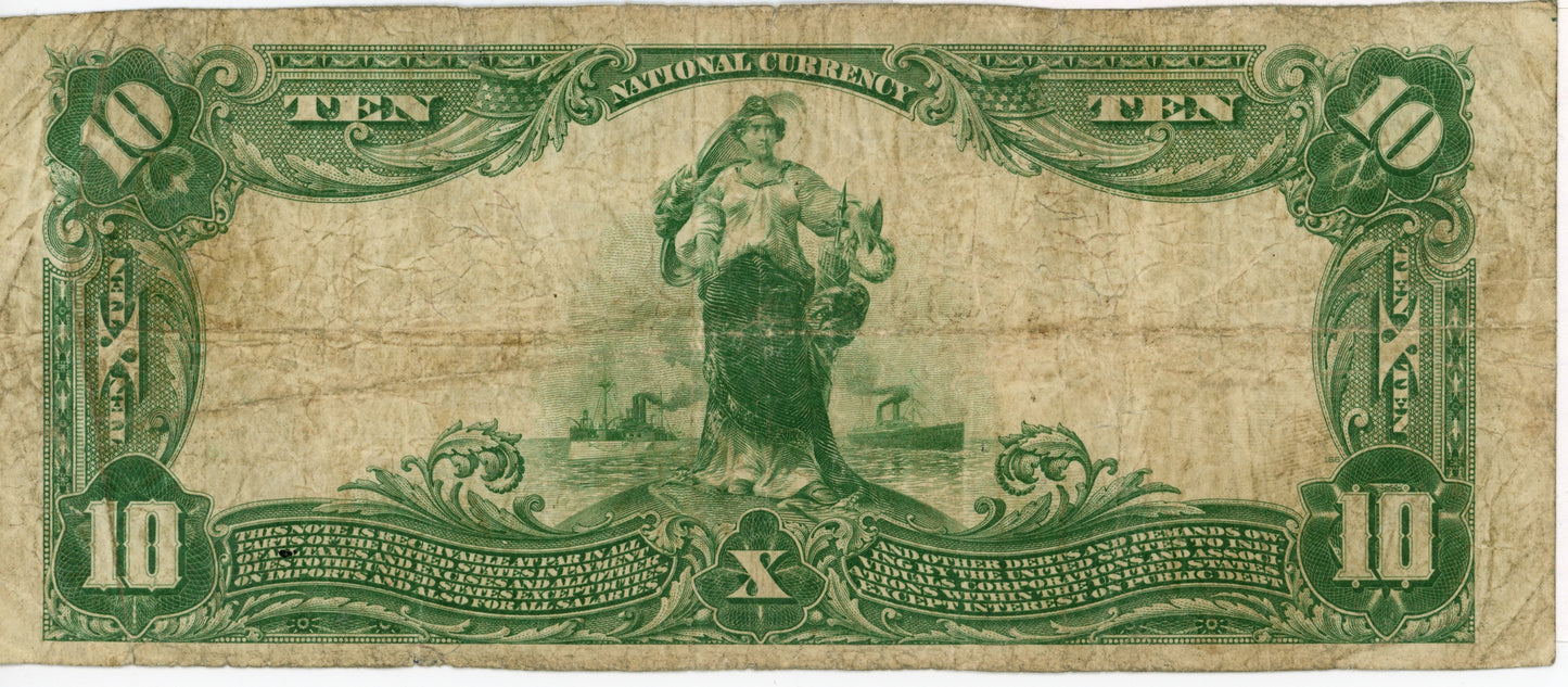 1902 $10 Dollar Bill National Currency Teehee Burke F-632 5831 10832