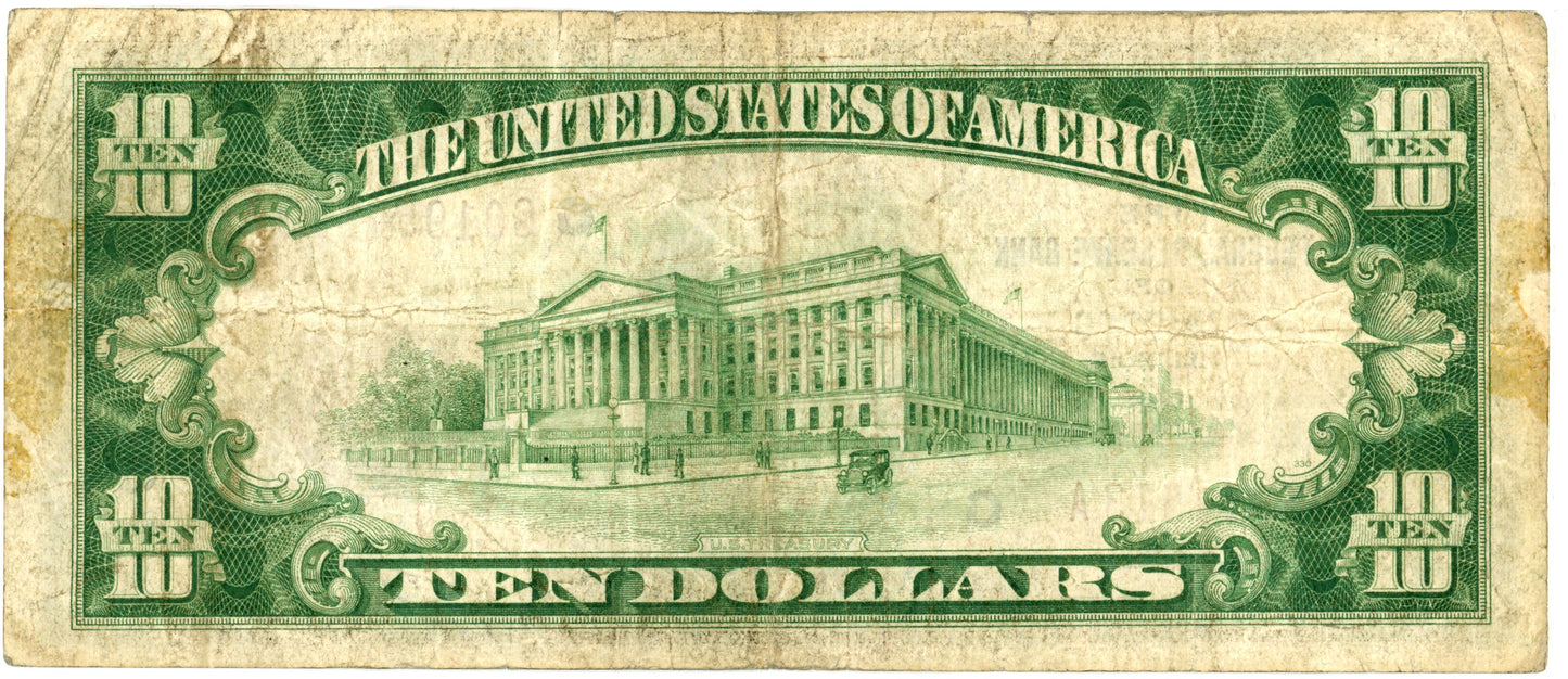 1929 $10 Dollar Bill National Currency Chicago F-1860G G01954513A