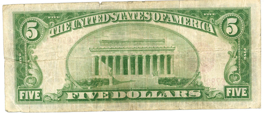 1928 C $5 Dollar Bill Legal Tender F-1528 Julian Morgenthau E78909579A