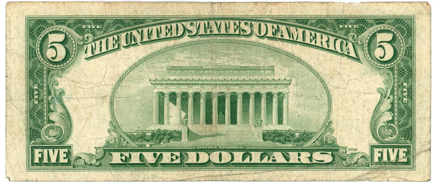 1950 E $5 Dollar Bill Federal Reserve Note F-1966B Granahan Fowler B54938294F