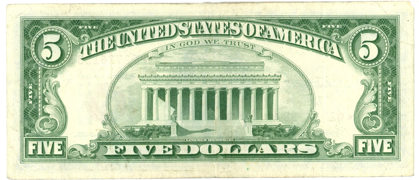 1963 $5 Dollar Bill Legal Tender Note F-1536* Granahan Dillon *02736138A