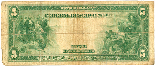 1914 $5 Dollar Bill Federal Reserve Note White Mellon F-863A E38890778A