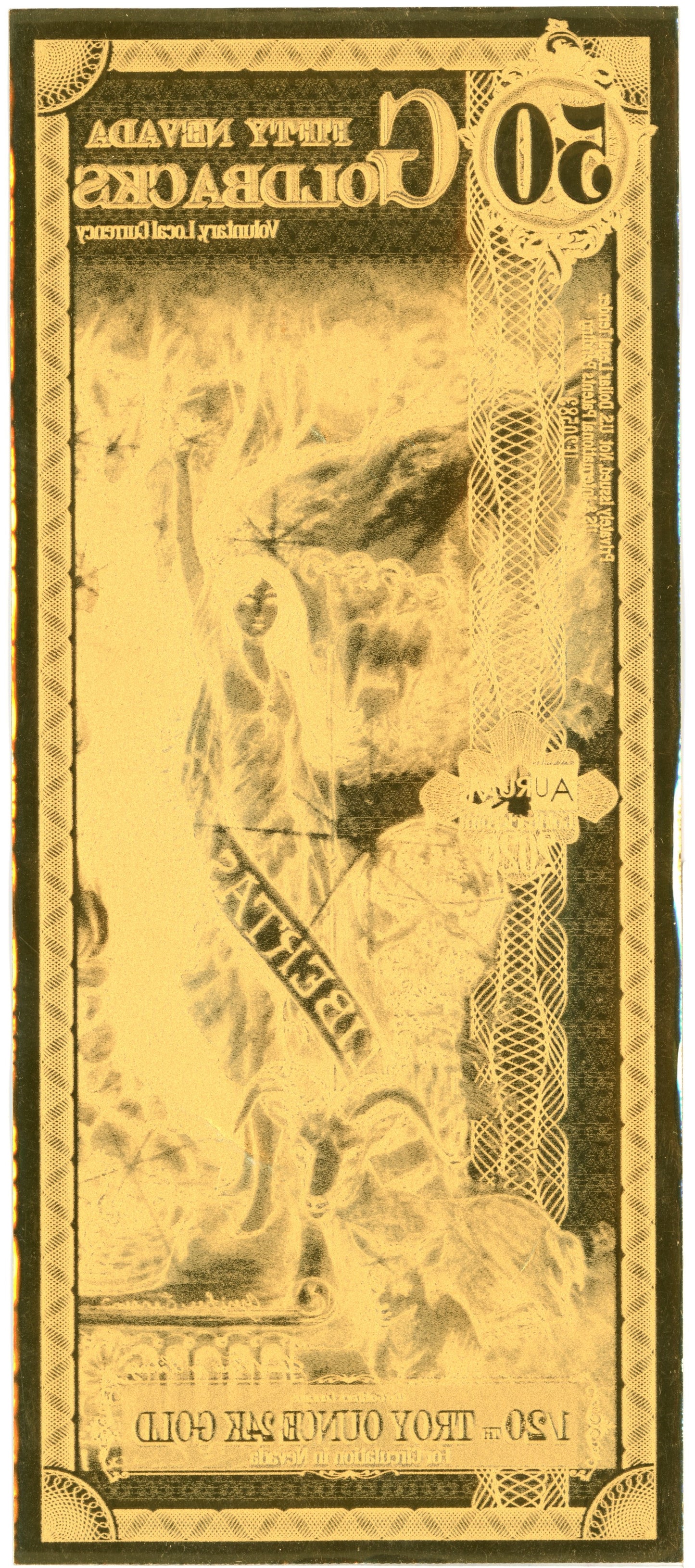 Nevada 50 Goldbacks 2020 Aurum Gold Foil Note 1/20th Troy Oz 24KT Goldback