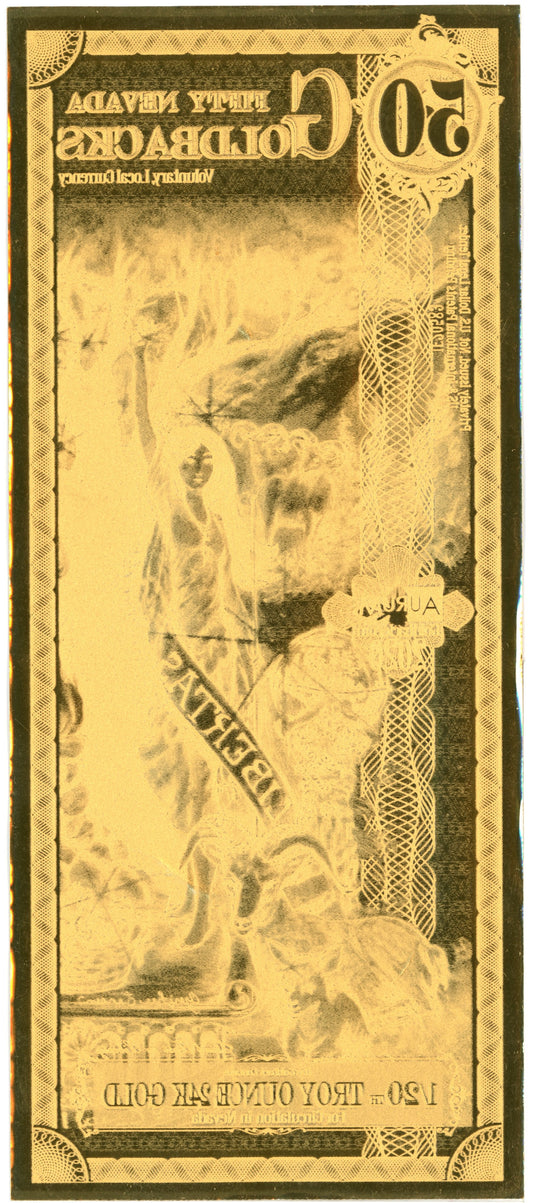 Nevada 50 Goldbacks 2020 Aurum Gold Foil Note 1/20th Troy Oz 24KT Goldback