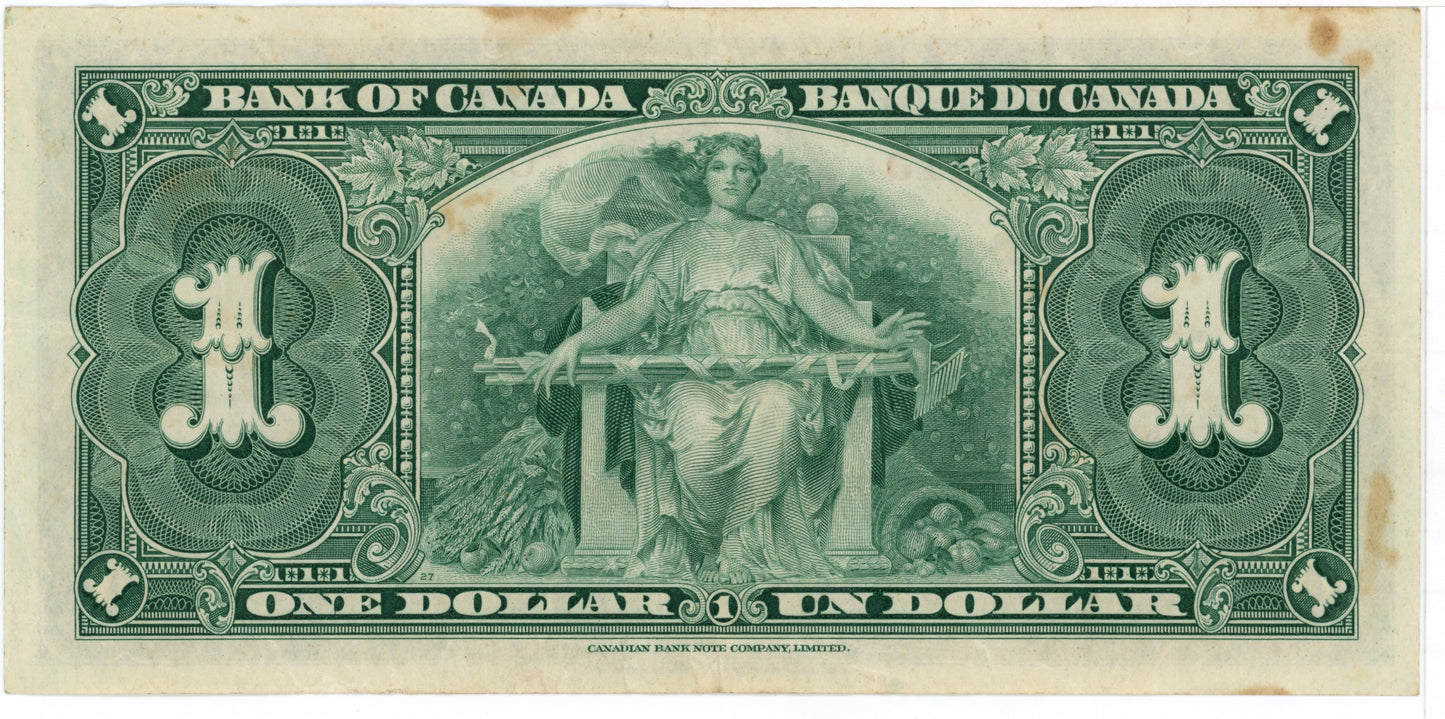 Bank of Canada 1$ Note 1937 Series Great Condition LL Block