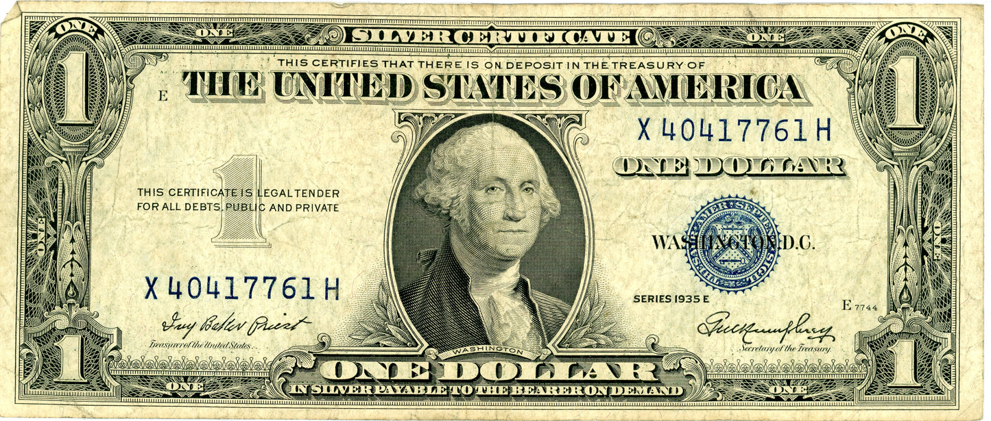 1935 E $1 Silver Certificate Priest Humphrey F-1614 X40417761H