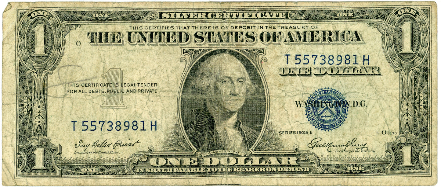 1935 E $1 Silver Certificate Priest Humphrey F-1614 T55738981H