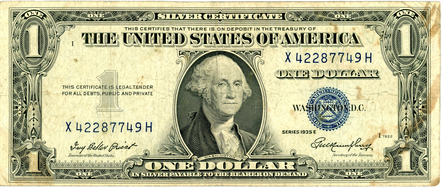 1935 E $1 Silver Certificate Priest Humphrey F-1614 X42287749H