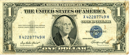1935 E $1 Silver Certificate Priest Humphrey F-1614 X42287749H