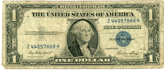 1935 E $1 Silver Certificate Priest Humphrey F-1614 Z44057868H