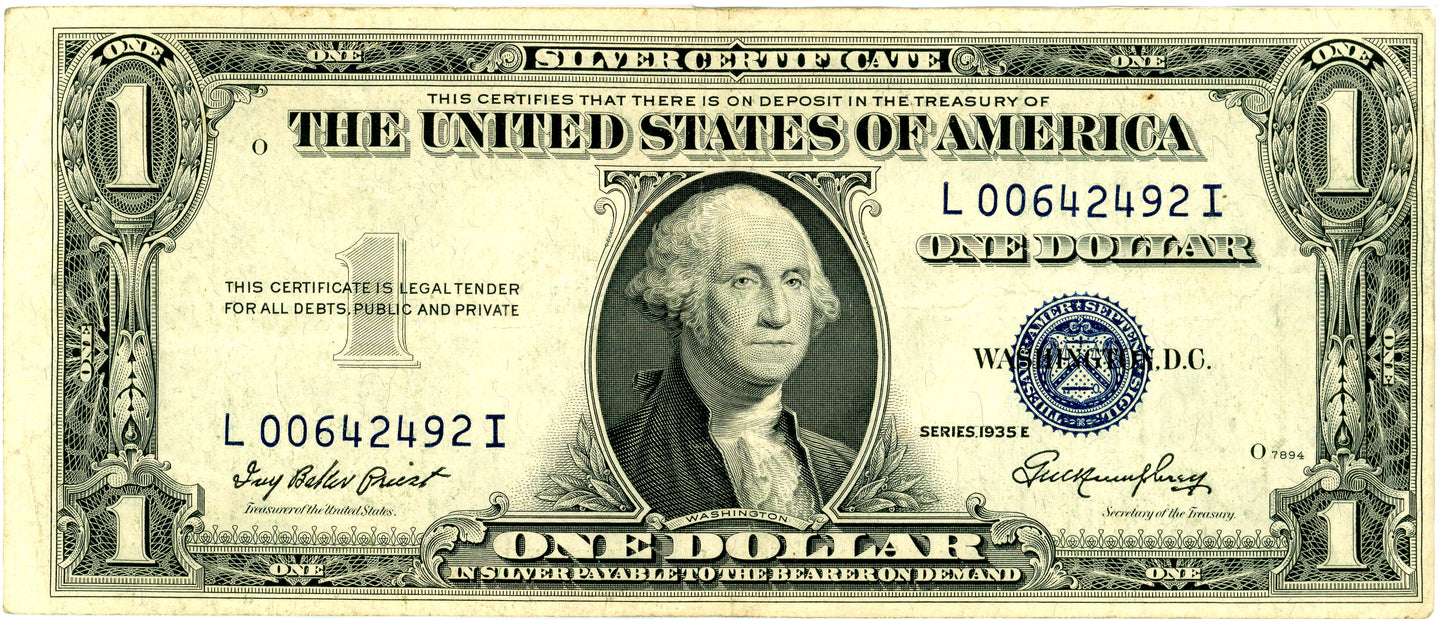 1935 E $1 Silver Certificate Priest Humphrey F-1614 L00542492I