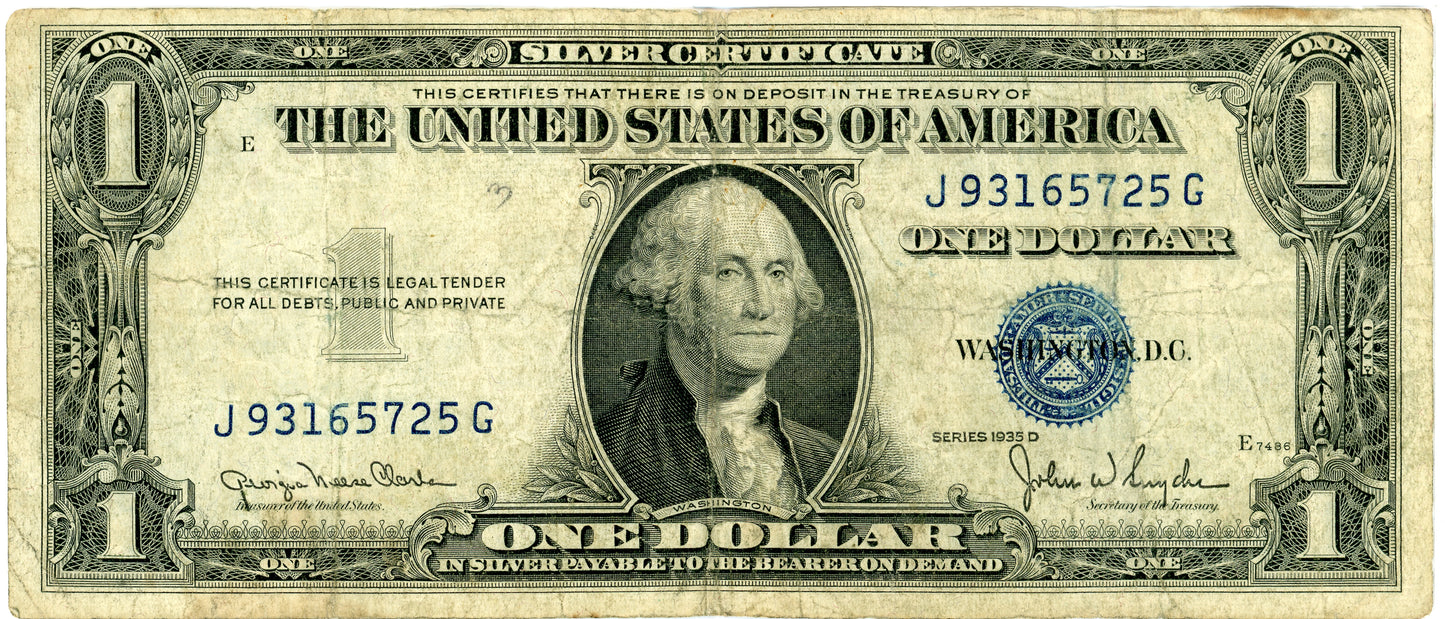 1935 D $1 Silver Certificate Priest Humphrey F-1613N J93165725G