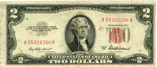 1953 A $2 Dollar Bill Legal Tender Priest Anderson F-1510 A55326264A