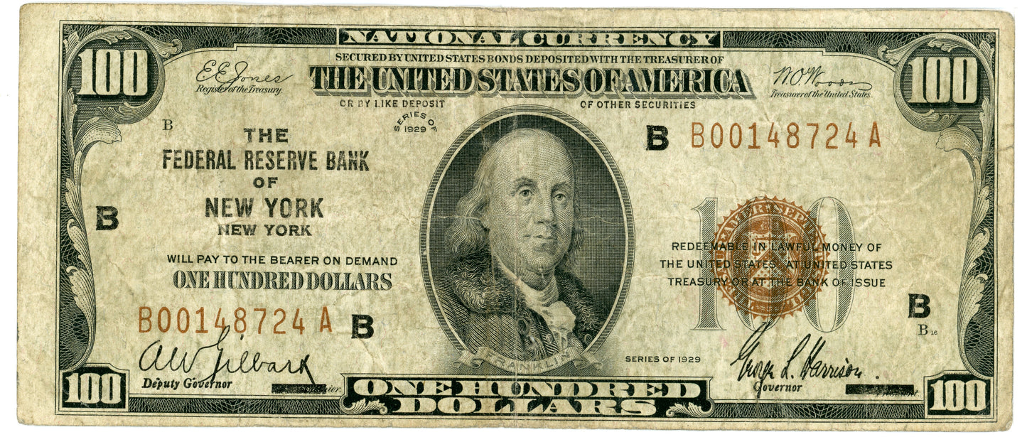 1929 $100 Dollar FRN New York F-1890B B00148724A