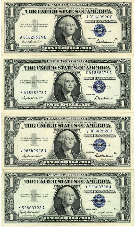 Lot of 4 1957 $1 Silver Certificates Exact Bills Shown