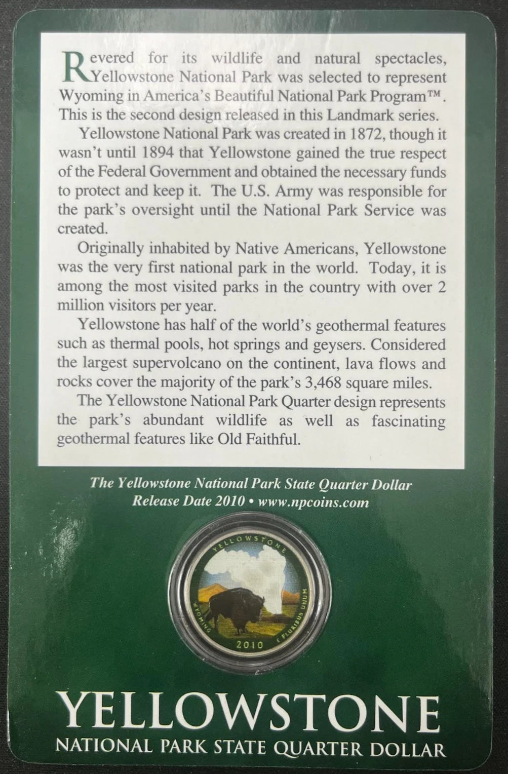 2010 Teddy Roosevelt Commemorative Quarter Dollar Colorized Yellowstone Park