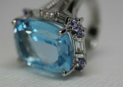 18.20ct Topaz w/ Tanzanite & White Topaz Sterling Silver Ring - Sz 4