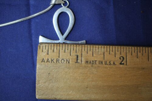 Sterling Silver 925 Vintage Mexico Egyptian Ankh Cross Pendant with Snake Chain