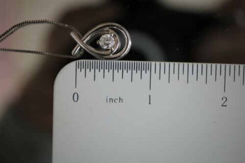 14k White Gold ~.50 ct Round Diamond Solitaire Love`s Embrace Pendant w/ 18" Box