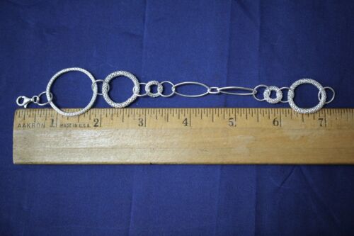 Sterling Silver 925 Bracelet Circle Oval Smooth & Textured Links - 7 inch