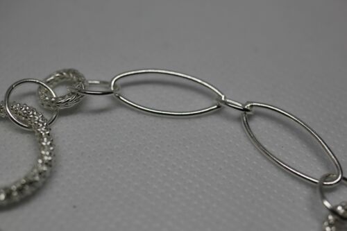 Sterling Silver 925 Bracelet Circle Oval Smooth & Textured Links - 7 inch