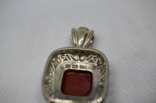 NF Thailand Sterling Silver 925 Marcasite & Jasper Pendant Square