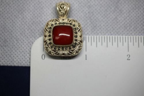 NF Thailand Sterling Silver 925 Marcasite & Jasper Pendant Square