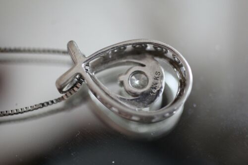14k White Gold ~.50 ct Round Diamond Solitaire Love`s Embrace Pendant w/ 18" Box