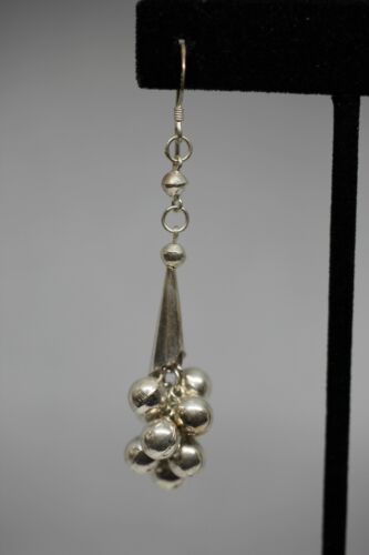 Sterling Silver 925 Modernist Cone & Ball Dangle Cha Cha Earrings - 2 7/8 inch