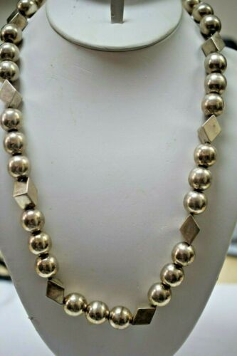Vintage Mexico Sterling Silver 925 TA-66 Ball & Diamond Shaped Bead Necklace
