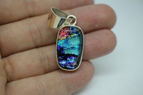 Charles Albert Sterling Silver Dichroic Glass Rectangular Pendant