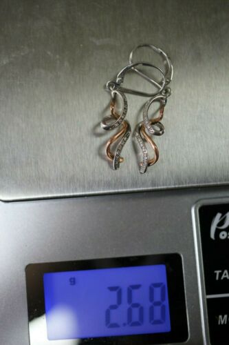 Sterling Silver & 10K Rose Gold 1/15 cttw Diamond Drop Dangle Earrings