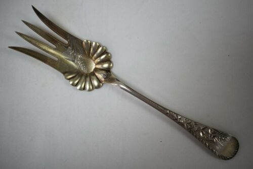 Wood & Hughes Engraved #1 Sterling Silver Salad Serving Fork Gold Wash - No Mono