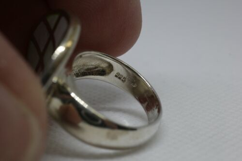 Unique Sterling Silver 925 Round Mother of Pearl Inlay Curved Ring - Sz 5.75