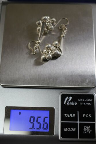 Sterling Silver 925 Modernist Cone & Ball Dangle Cha Cha Earrings - 2 7/8 inch