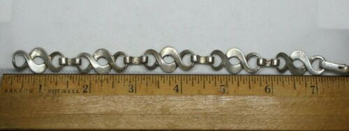 Italy 925 Sterling Silver Blue Enamel Openwork Swirl Infinity Link Bracelet 7.5"