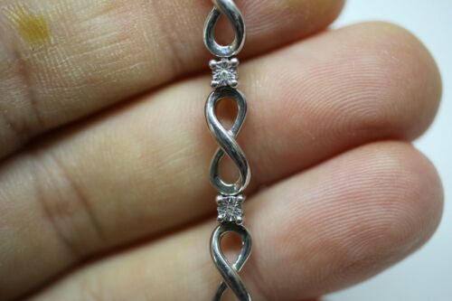 Sterling Silver 925 Adjustable Bolo Bracelet with Diamond Chips Infinity Symbols