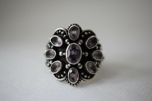 Vintage Sterling Silver Purple Stone Large Face Ring - ATI 925 Indonesia - Sz 6