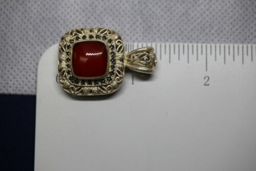 NF Thailand Sterling Silver 925 Marcasite & Jasper Pendant Square