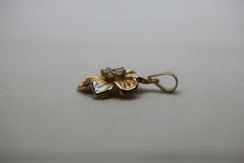 14k Yellow White & Rose Gold Tri Color Plumeria Flower CZ Pendant